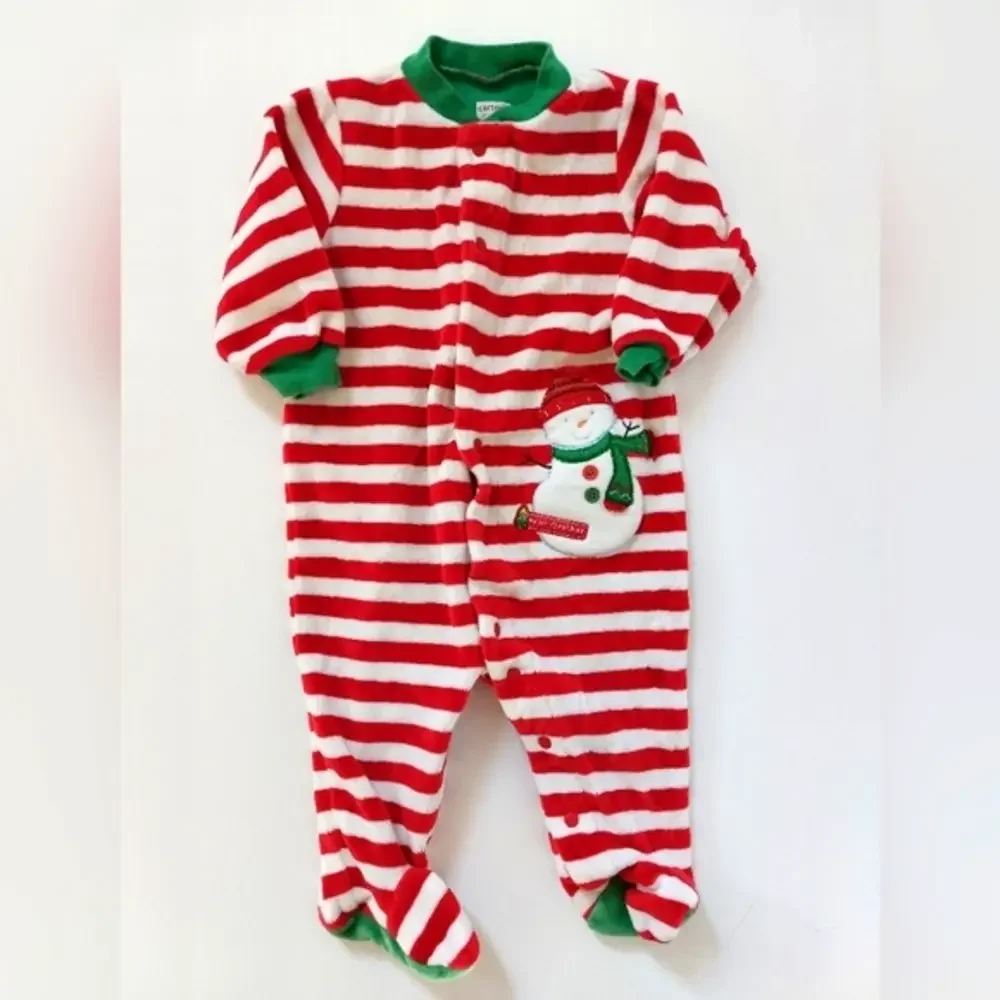 Peppermint Stripe Snowman Christmas Sleeper Size 6 Months Carter's Footie‎ Pjs